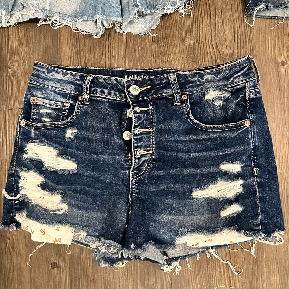 American Eagle Outfitters Dark Blue Distressed Jean Shorts